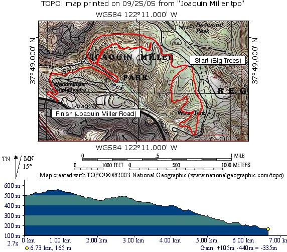 Map of MUni ride in Joaquin Miller Park